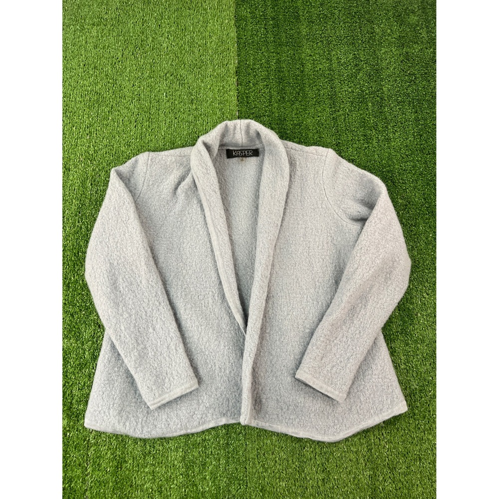 Kasper Womens 100% Wool Open Front Shawl Collar Cardigan Sweater Gray Size S
